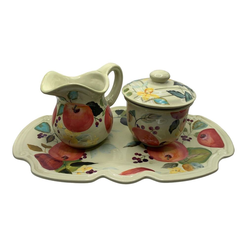 Tracy Porter The Fruitful Tapestry Tray w/ Sugar and Creamer Syrup Pitcher